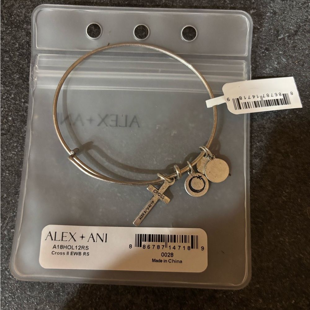 Alex and Ani Silver Bangle with Cross and Circle Charms
